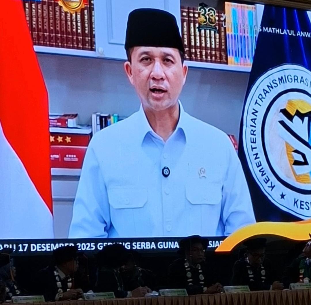 Tangkapan Layar Sambutan Menteri Transmigrasi RI Dr. Muhammad Iftitah Sulaiman Suryanagara melalui video conference, Rabu, 17 Desember 2025